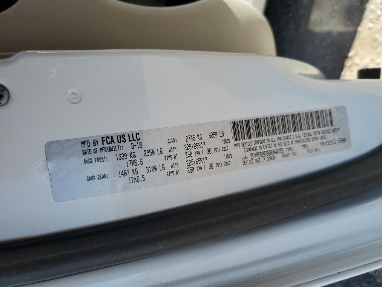 2016 Dodge Grand Caravan Se VIN: 2C4RDGBG9GR340455 Lot: 91935385