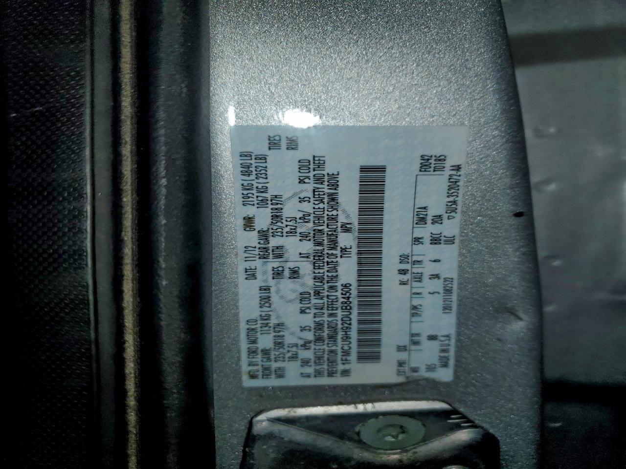 2013 Ford Escape Sel VIN: 1FMCU9H92DUB84506 Lot: 94274715