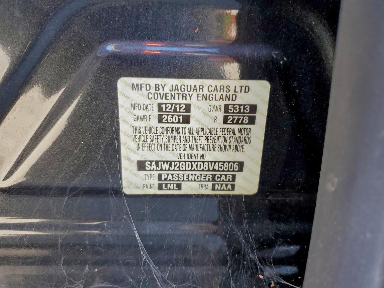 2013 Jaguar Xjl Portfolio VIN: SAJWJ2GDXD8V45806 Lot: 94026935