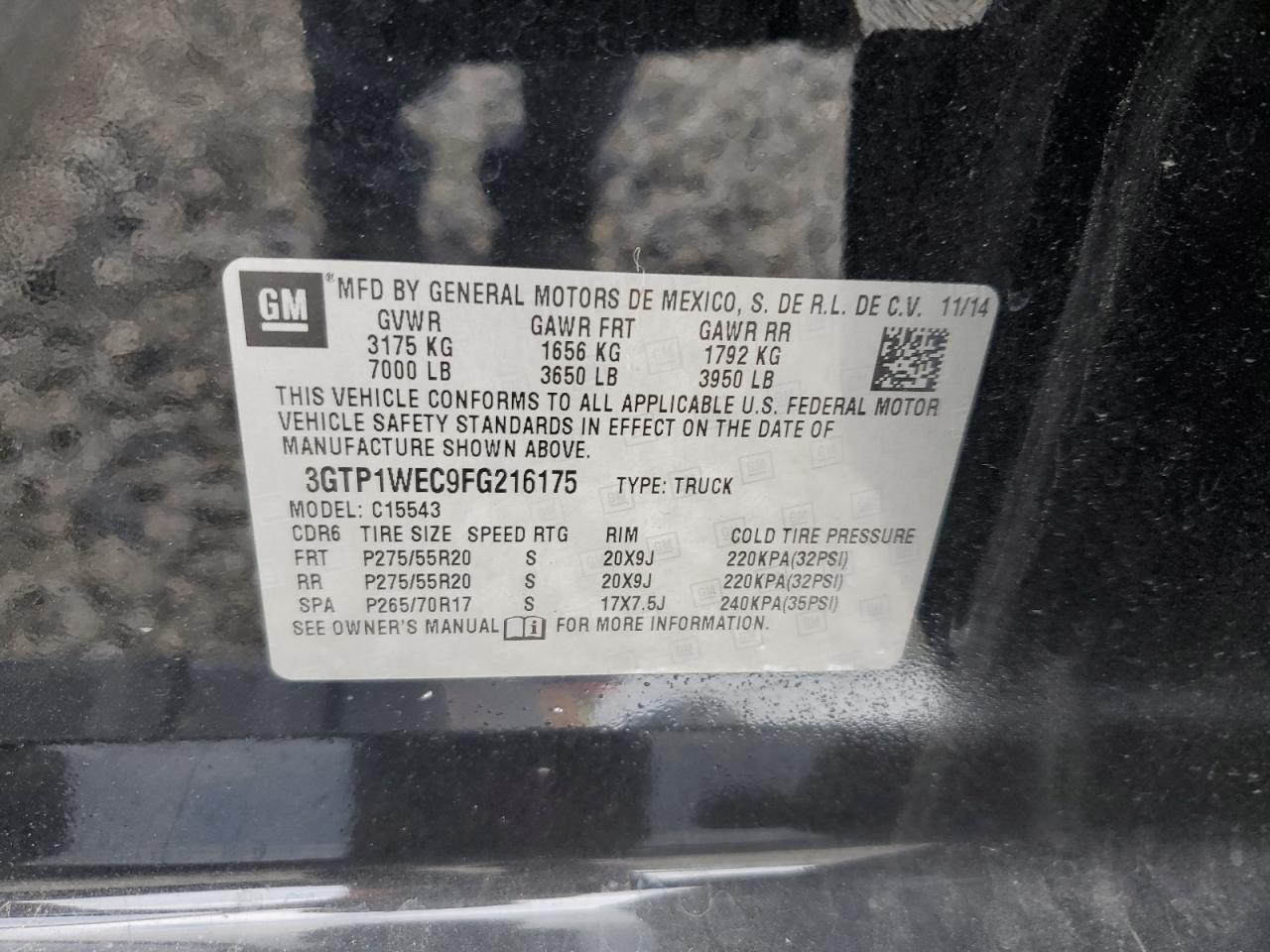2015 GMC Sierra C1500 Denali VIN: 3GTP1WEC9FG216175 Lot: 93287125