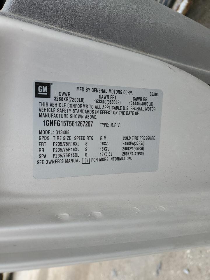 2006 Chevrolet Express G1500 VIN: 1GNFG15T561267207 Lot: 91711545