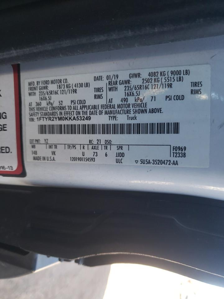 2019 Ford Transit T-250 VIN: 1FTYR2YM0KKA53249 Lot: 93294175