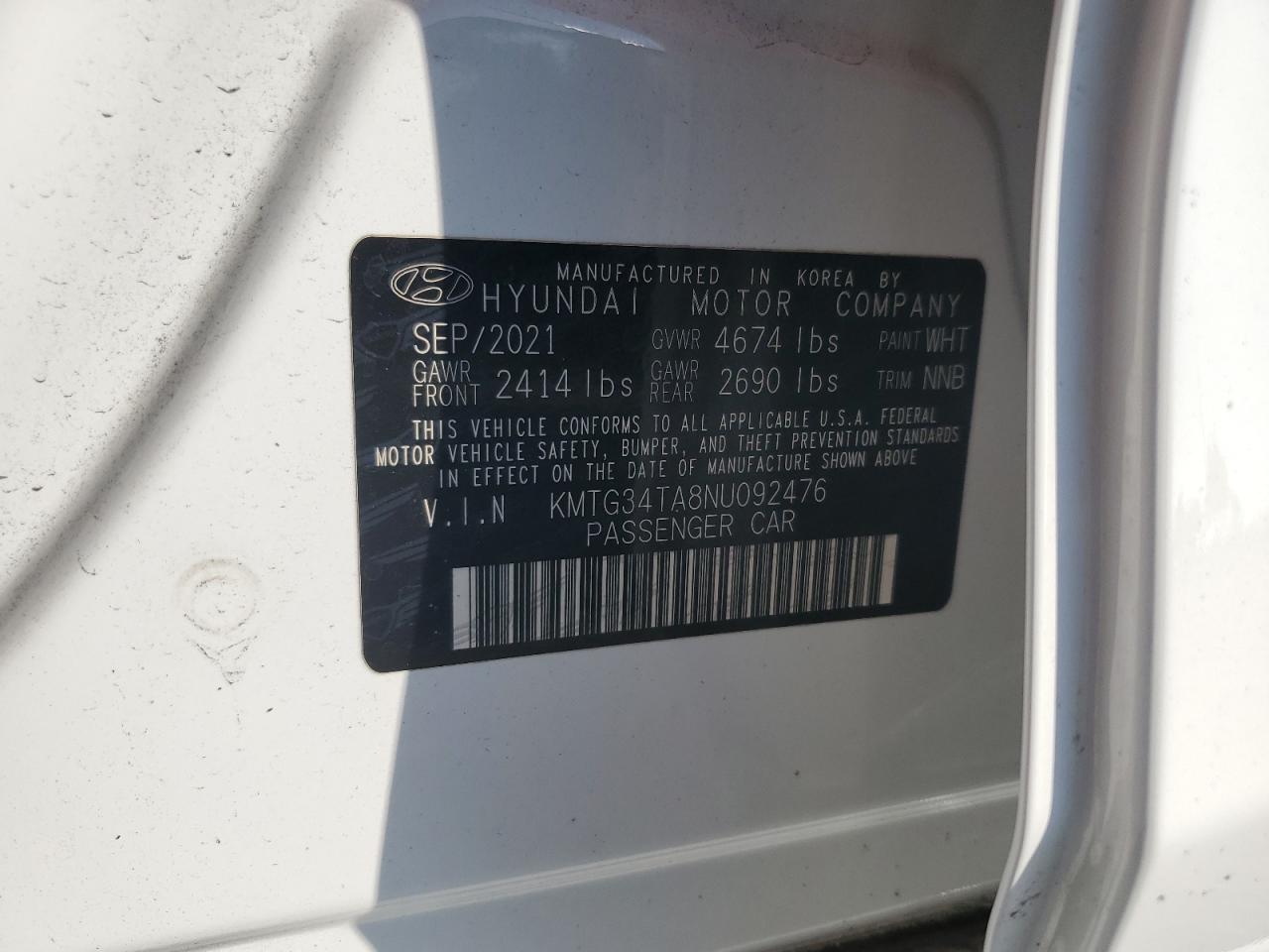 2022 Genesis G70 Base VIN: KMTG34TA8NU092476 Lot: 91482735