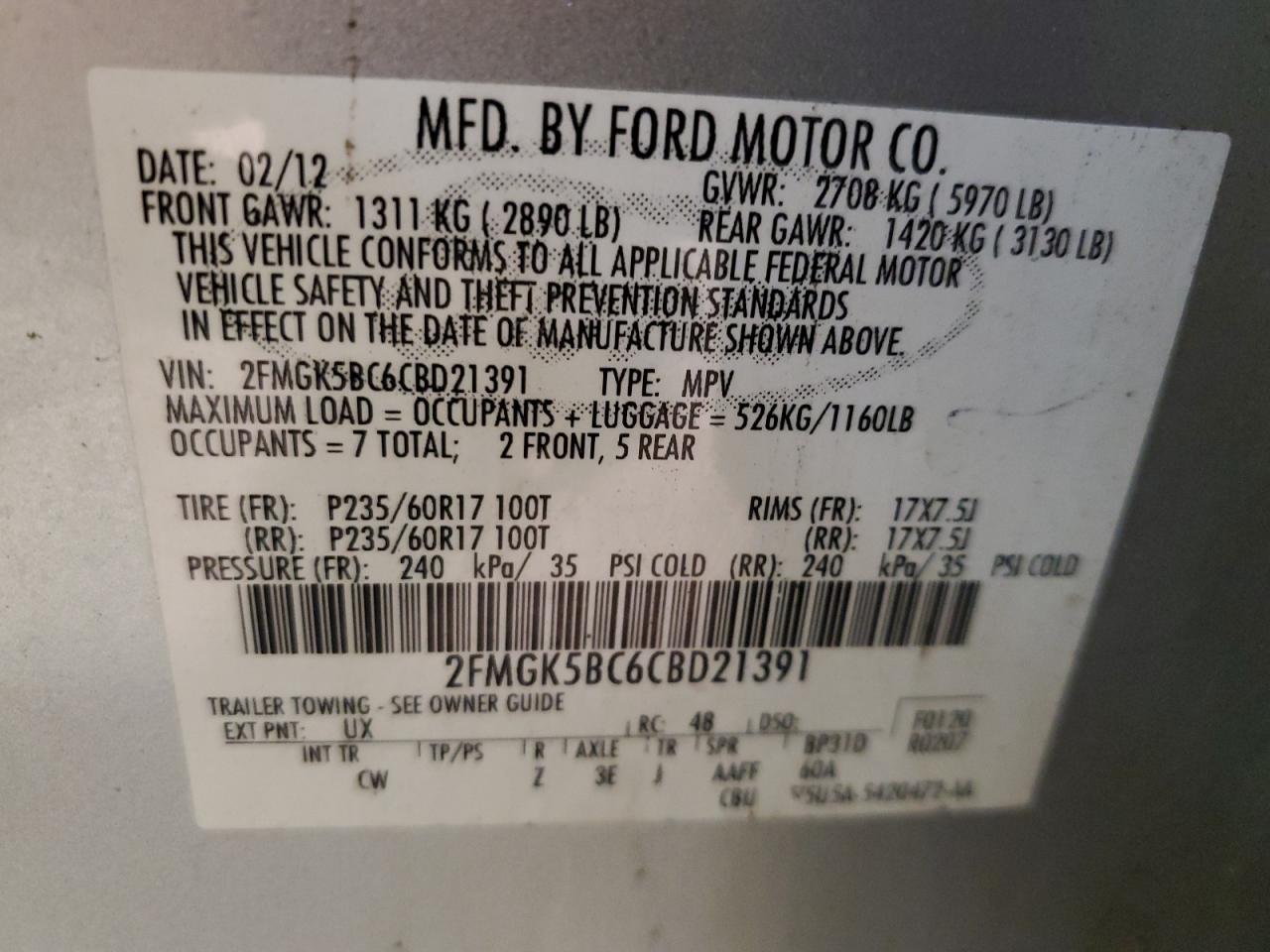 2012 Ford Flex Se VIN: 2FMGK5BC6CBD21391 Lot: 92545995