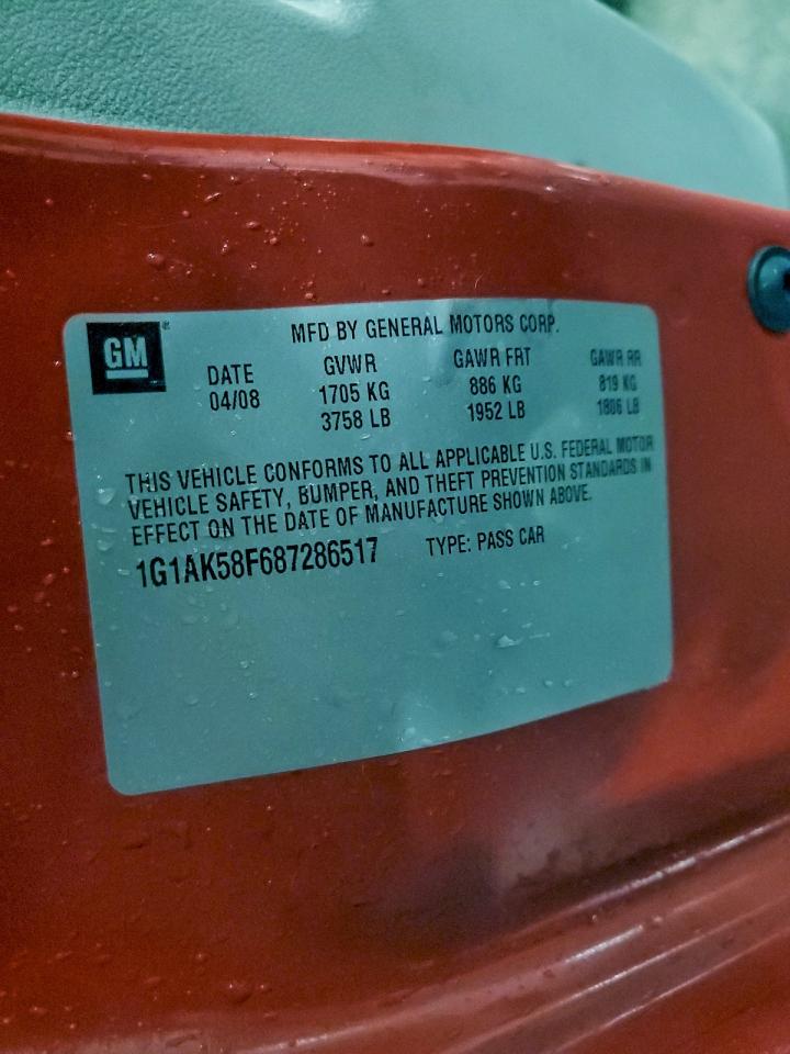 2008 Chevrolet Cobalt Ls VIN: 1G1AK58F687286517 Lot: 94323595