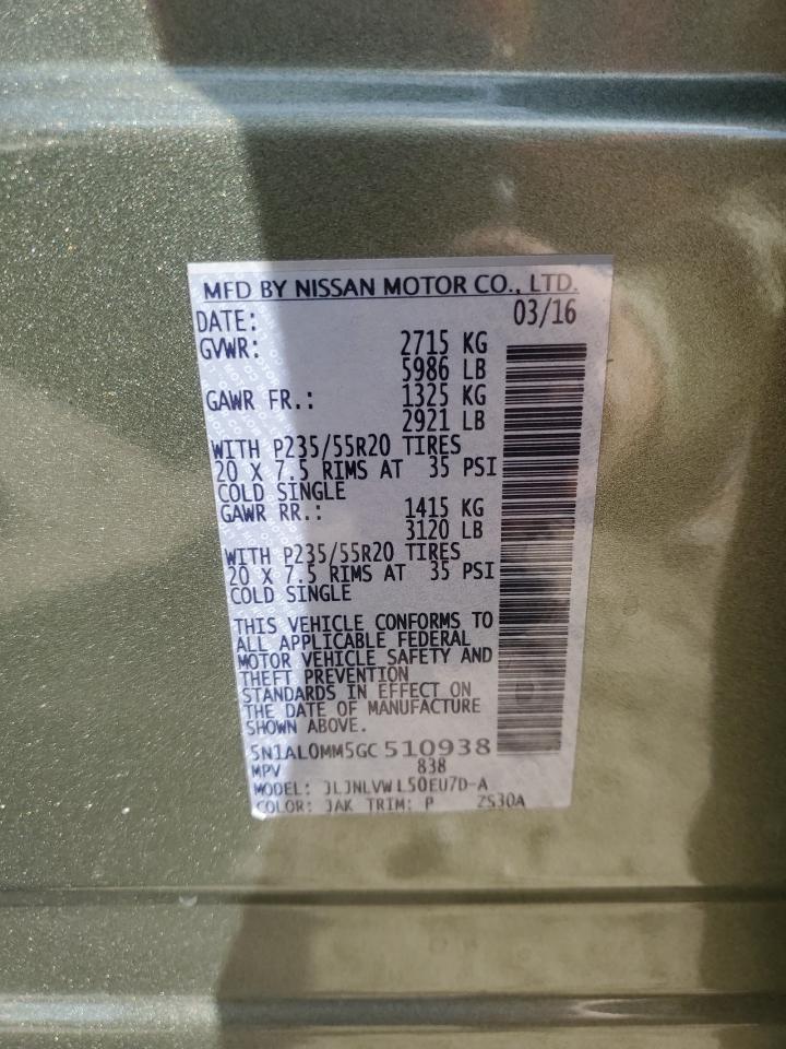 2016 Infiniti Qx60 VIN: 5N1AL0MM5GC510938 Lot: 92006255