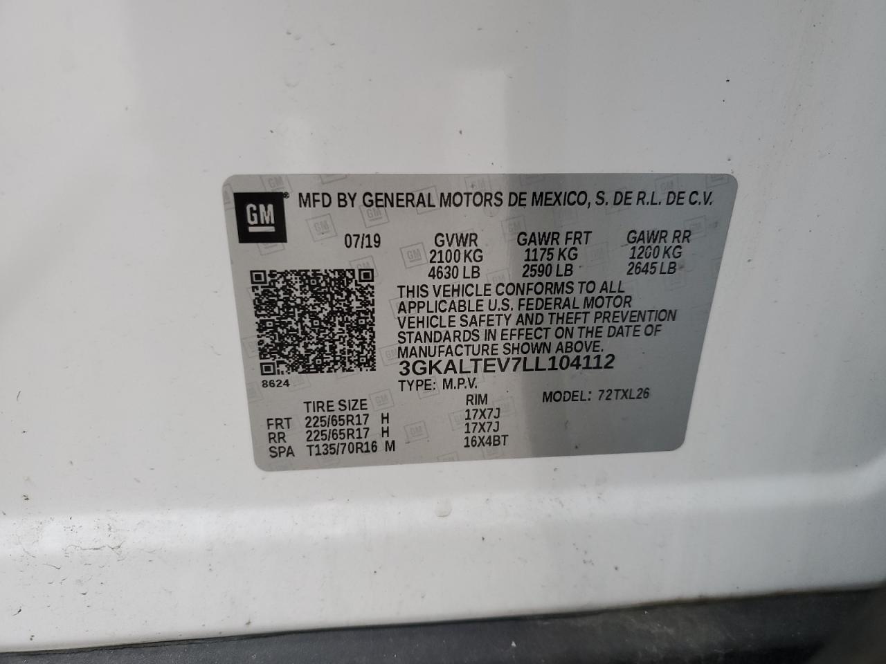 2020 GMC Terrain Sle VIN: 3GKALTEV7LL104112 Lot: 90712145