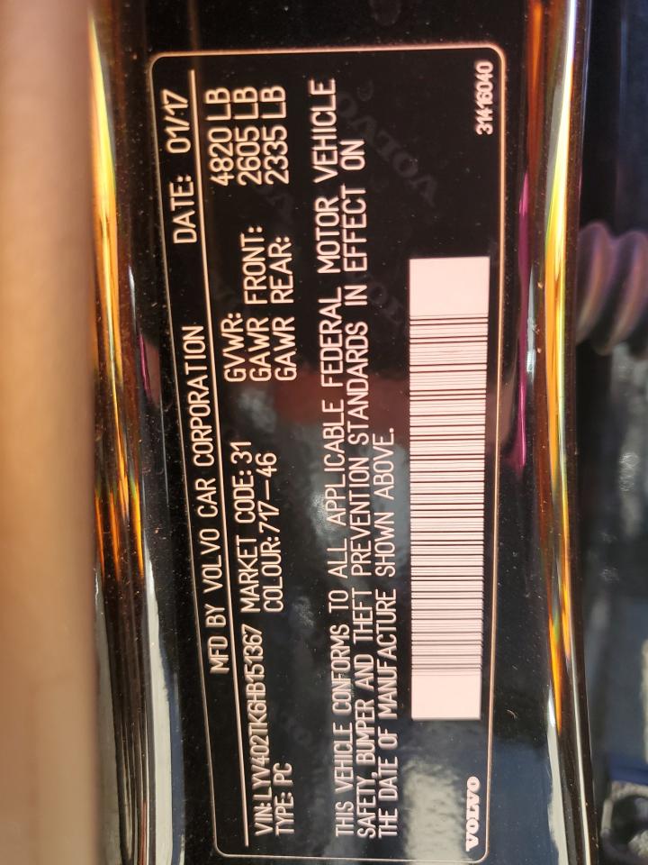 2017 Volvo S60 Premier VIN: LYV402TK6HB151367 Lot: 91591175