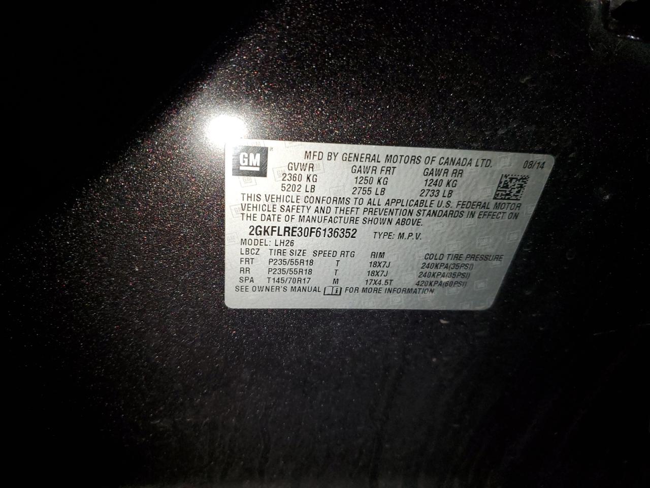 2015 GMC Terrain Sle VIN: 2GKFLRE30F6136352 Lot: 93070655