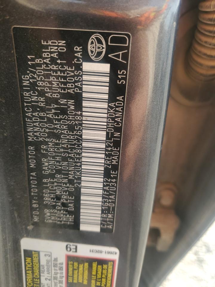 2012 Toyota Corolla Matrix VIN: 2T1KU4EE8CC765184 Lot: 92084235