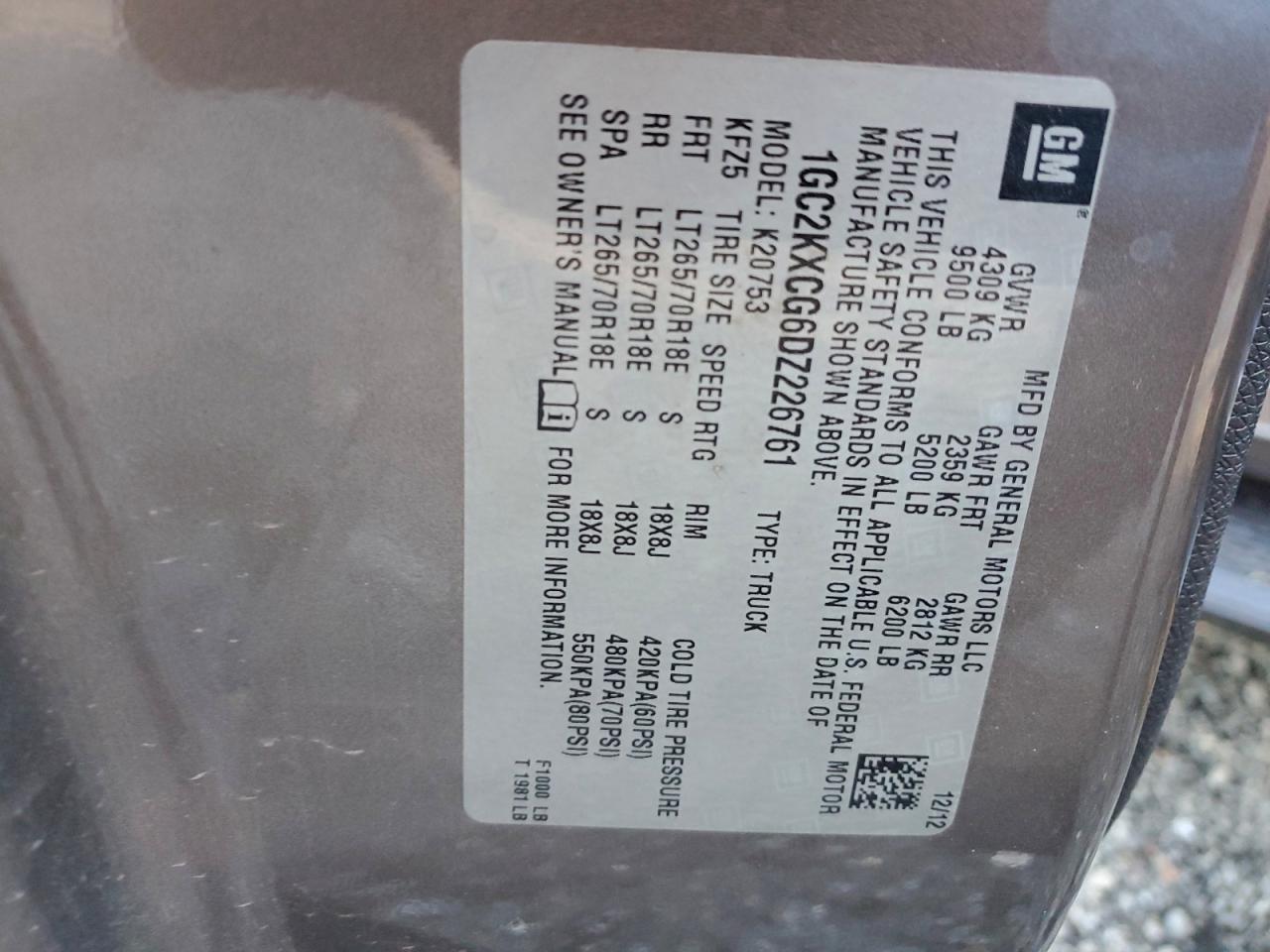 2013 Chevrolet Silverado K2500 Heavy Duty Lt VIN: 1GC2KXCG6DZ226761 Lot: 94063145