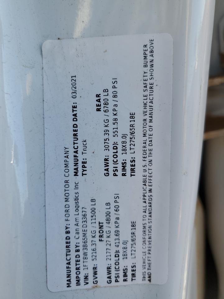 2021 Ford F350 Super Duty VIN: 1FT8W3B65MED33677 Lot: 93275395