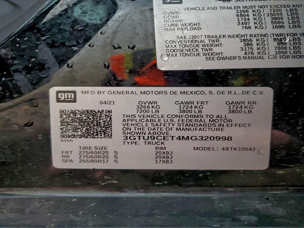 2021 GMC Sierra K1500 Elevation VIN: 3GTU9CET4MG320998 Lot: 92750725