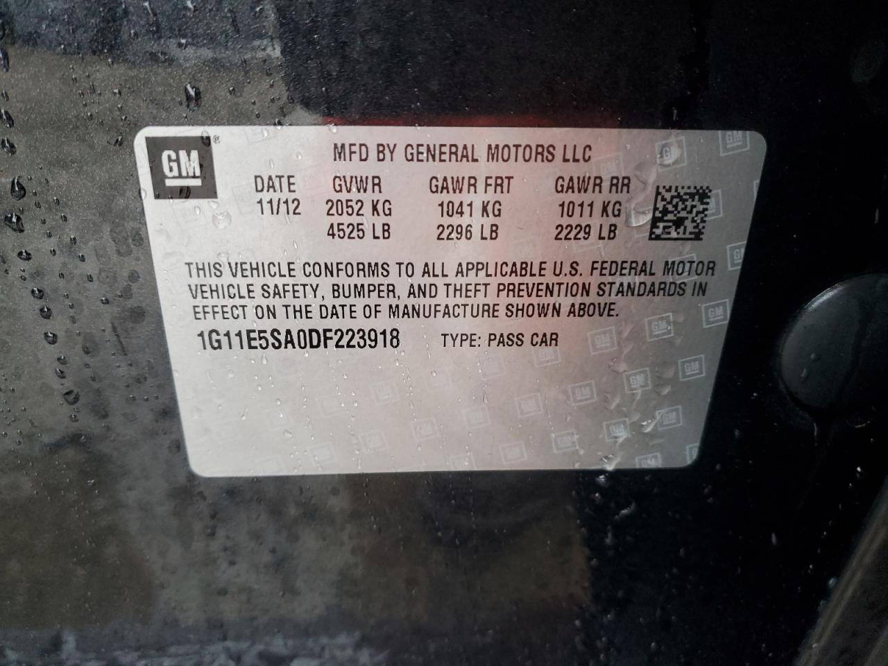 2013 Chevrolet Malibu 2Lt VIN: 1G11E5SA0DF223918 Lot: 91293665