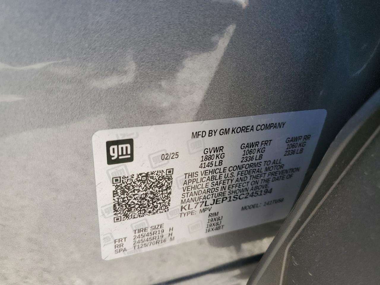 2025 Chevrolet Trax 2Rs VIN: KL77LJEP1SC245194 Lot: 91131055