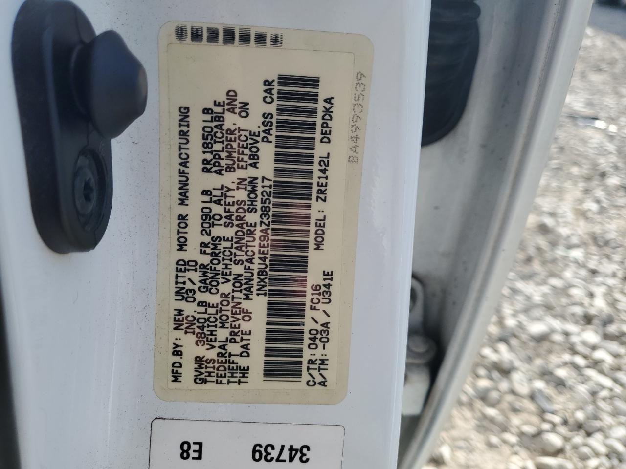 2010 Toyota Corolla Base VIN: 1NXBU4EE9AZ385217 Lot: 92878285