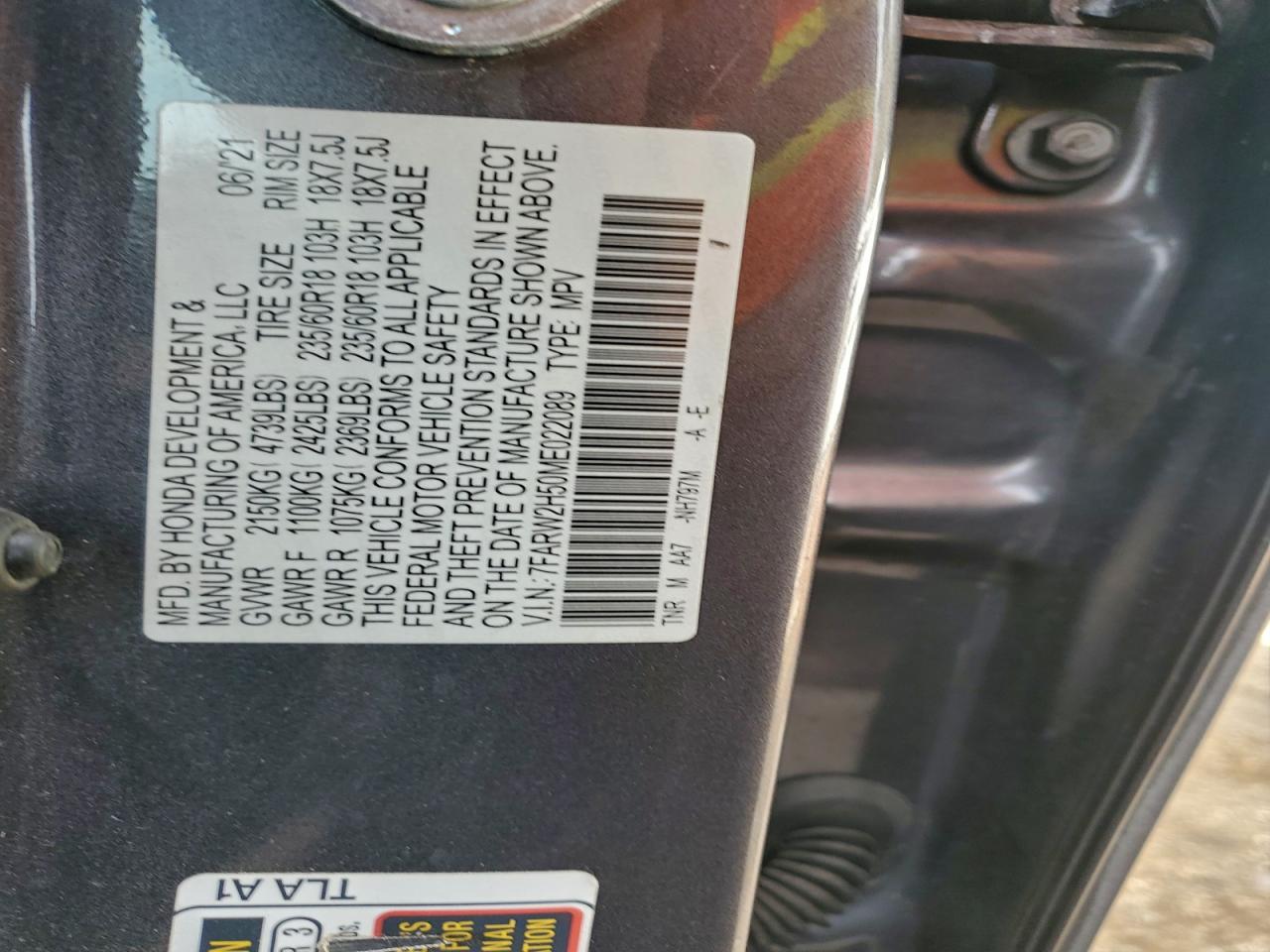 2021 Honda Cr-V Ex VIN: 7FARW2H50ME022089 Lot: 94529545