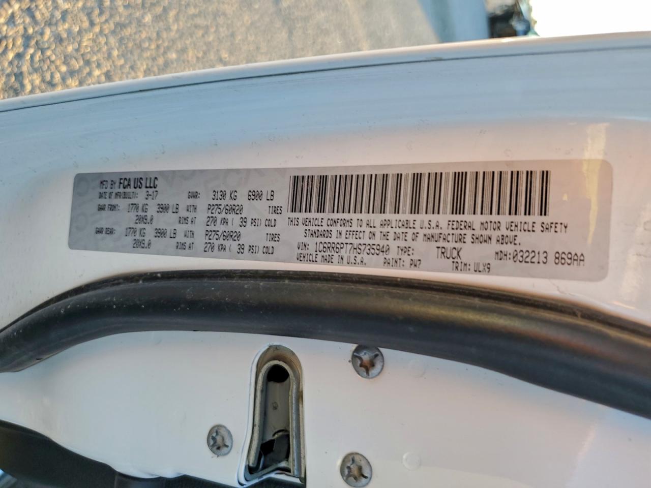 2017 Ram 1500 Longhorn VIN: 1C6RR6PT7HS735940 Lot: 94650855