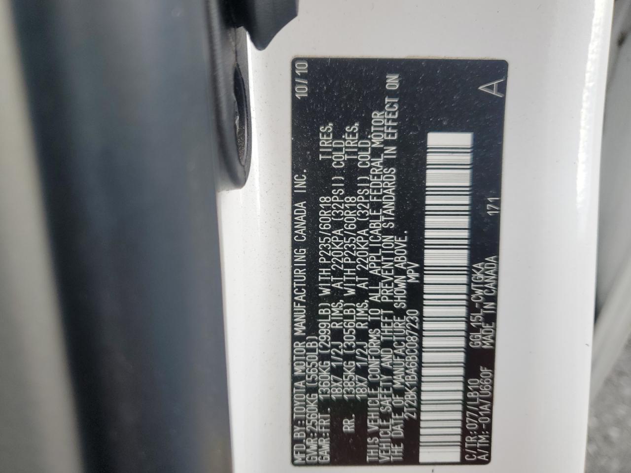 2011 Lexus Rx 350 VIN: 2T2BK1BA6BC087230 Lot: 93199625