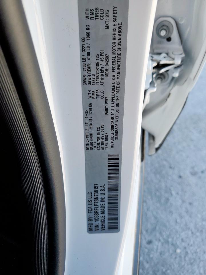 2025 Ram 1500 Rebel VIN: 1C6SRFLP7SN738157 Lot: 92823015