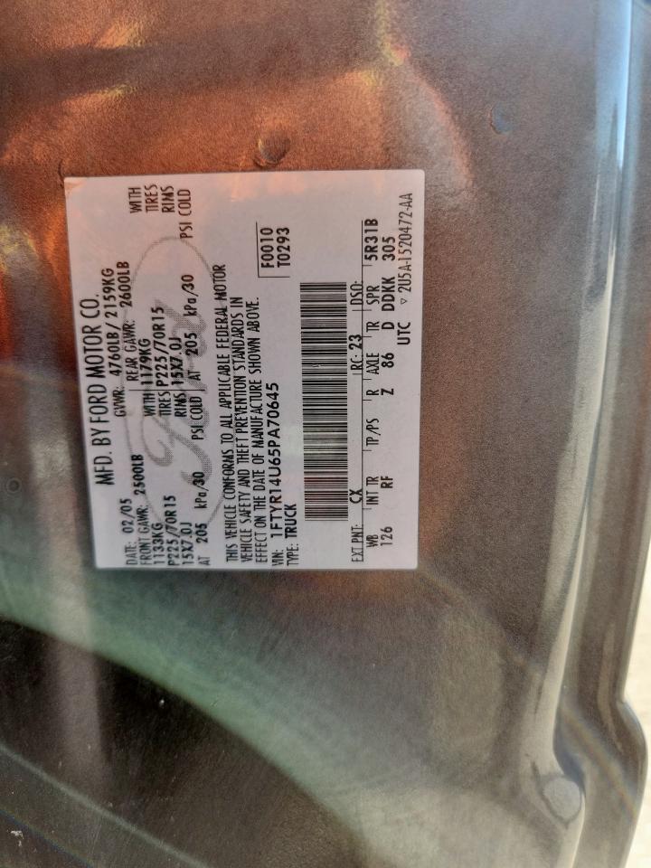 2005 Ford Ranger Super Cab VIN: 1FTYR14U65PA70645 Lot: 91039815