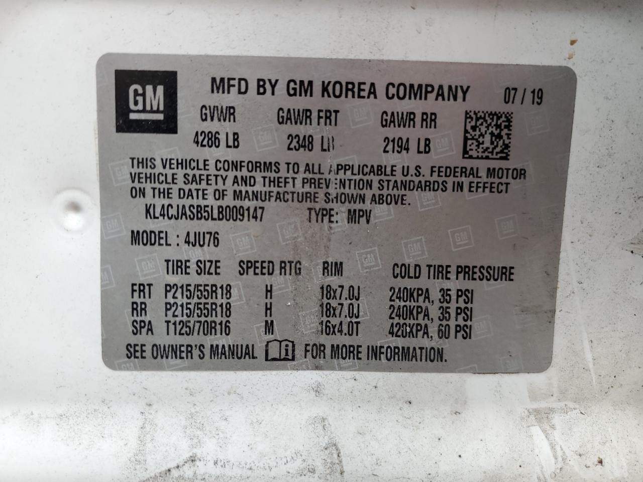 2020 Buick Encore Preferred VIN: KL4CJASB5LB009147 Lot: 93275035