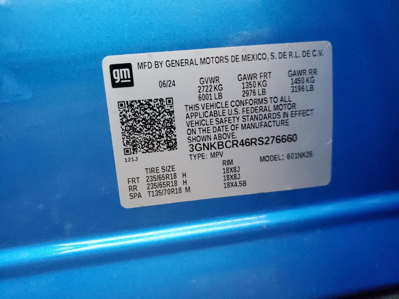 2024 Chevrolet Blazer 2Lt VIN: 3GNKBCR46RS276660 Lot: 93662485