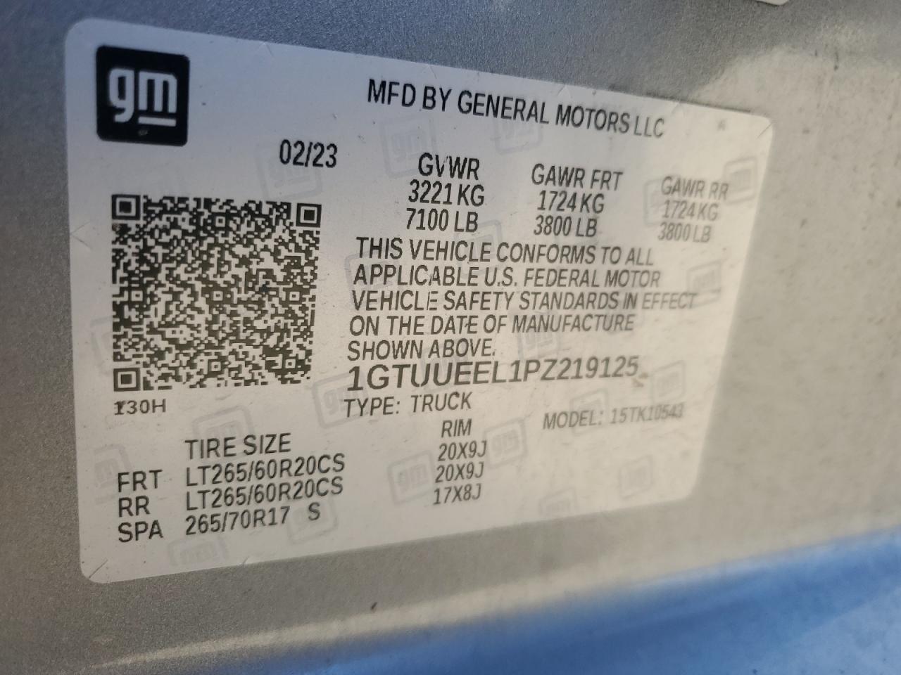 2023 GMC Sierra K1500 At4 VIN: 1GTUUEEL1PZ219125 Lot: 92169025