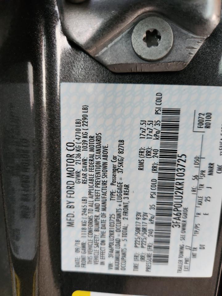 2019 Ford Fusion Se VIN: 3FA6P0LU2KR103725 Lot: 93480755