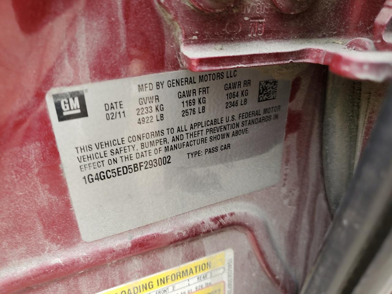 2011 Buick Lacrosse Cxl VIN: 1G4GC5ED5BF293002 Lot: 93418185