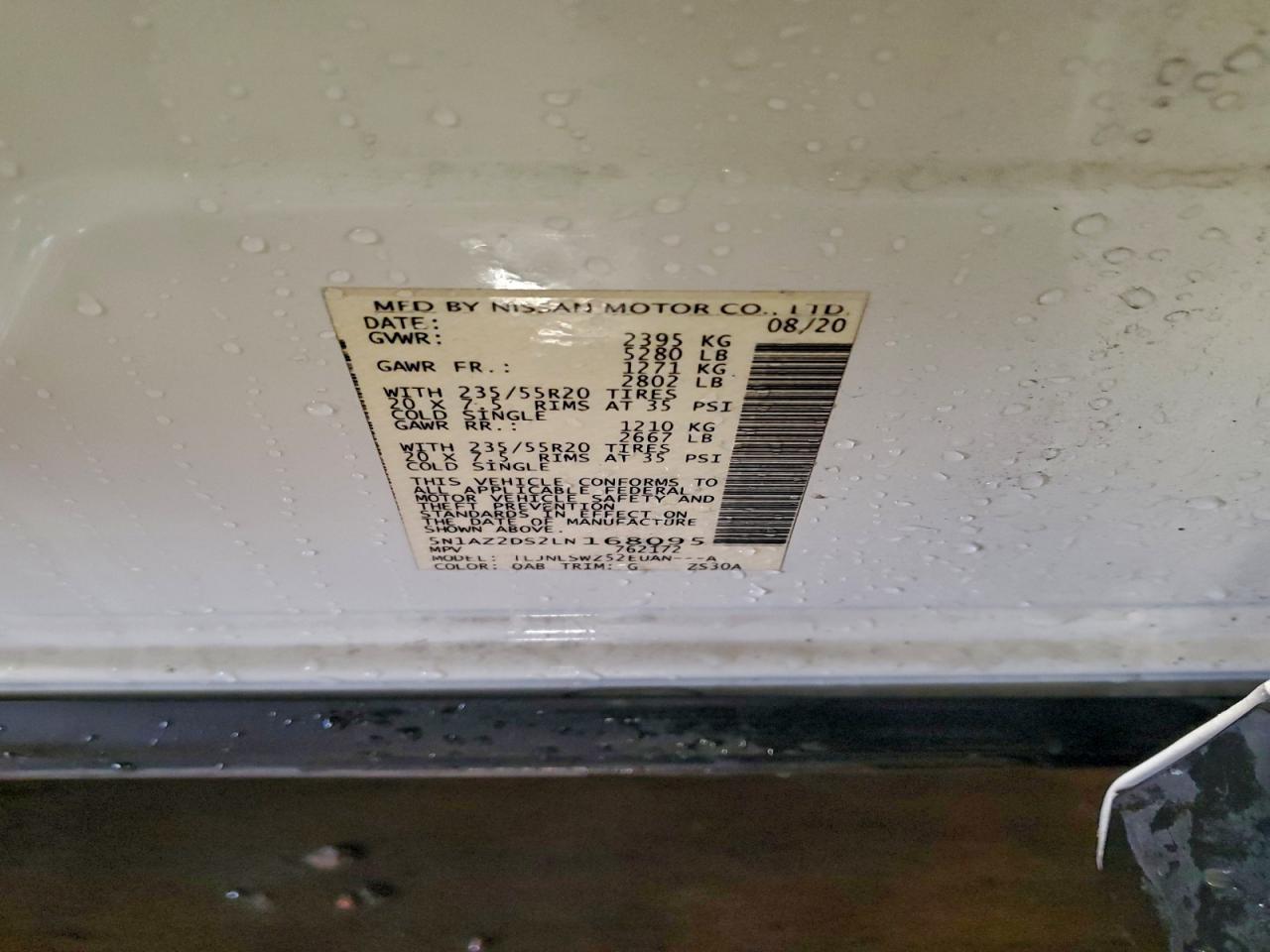 2020 Nissan Murano Platinum VIN: 5N1AZ2DS2LN168095 Lot: 93839595