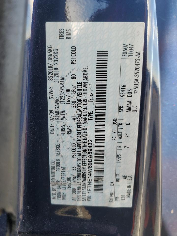 2009 Ford Econoline E150 Van VIN: 1FTNE14W89DA89432 Lot: 93502115