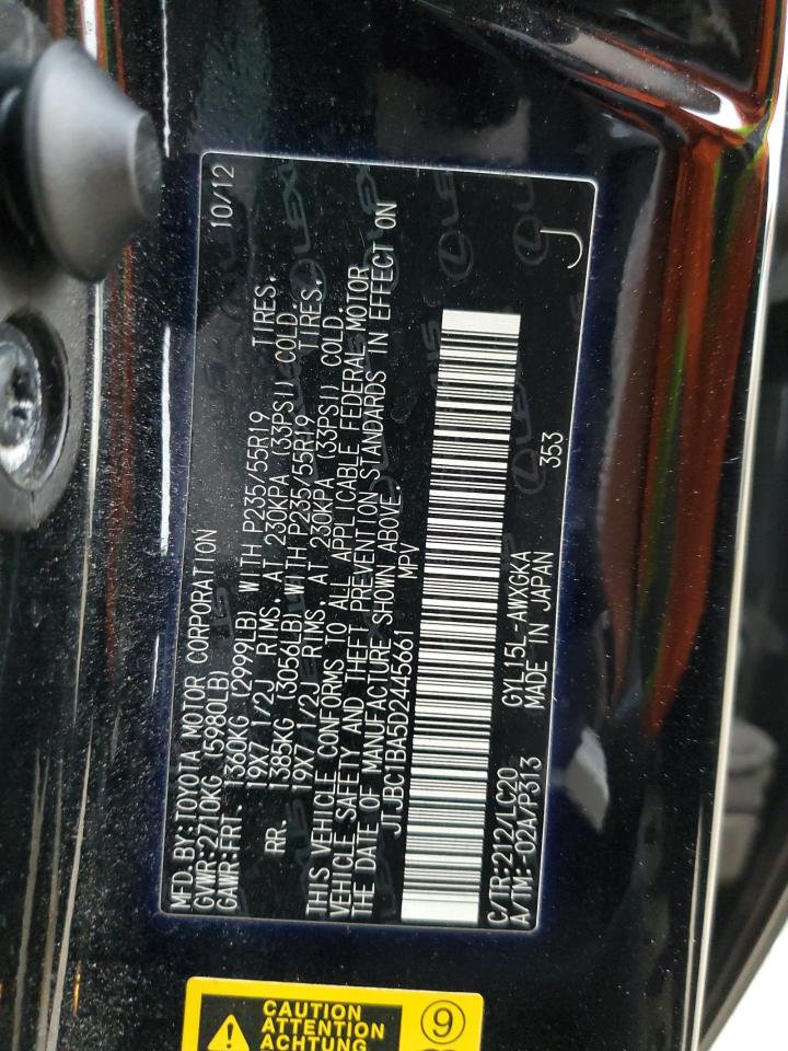 2013 Lexus Rx 450H VIN: JTJBC1BA5D2445661 Lot: 85414475