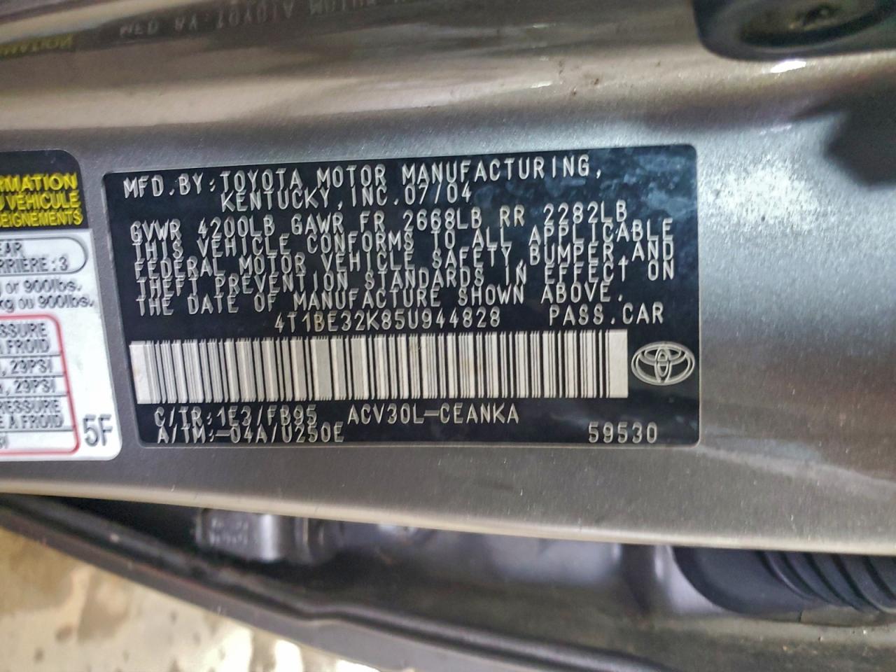 2005 Toyota Camry Le VIN: 4T1BE32K85U944828 Lot: 93607705