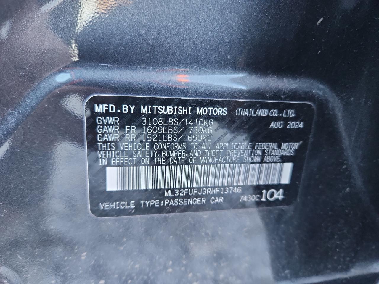 2024 Mitsubishi Mirage G4 Es VIN: ML32FUFJ3RHF13746 Lot: 91941885