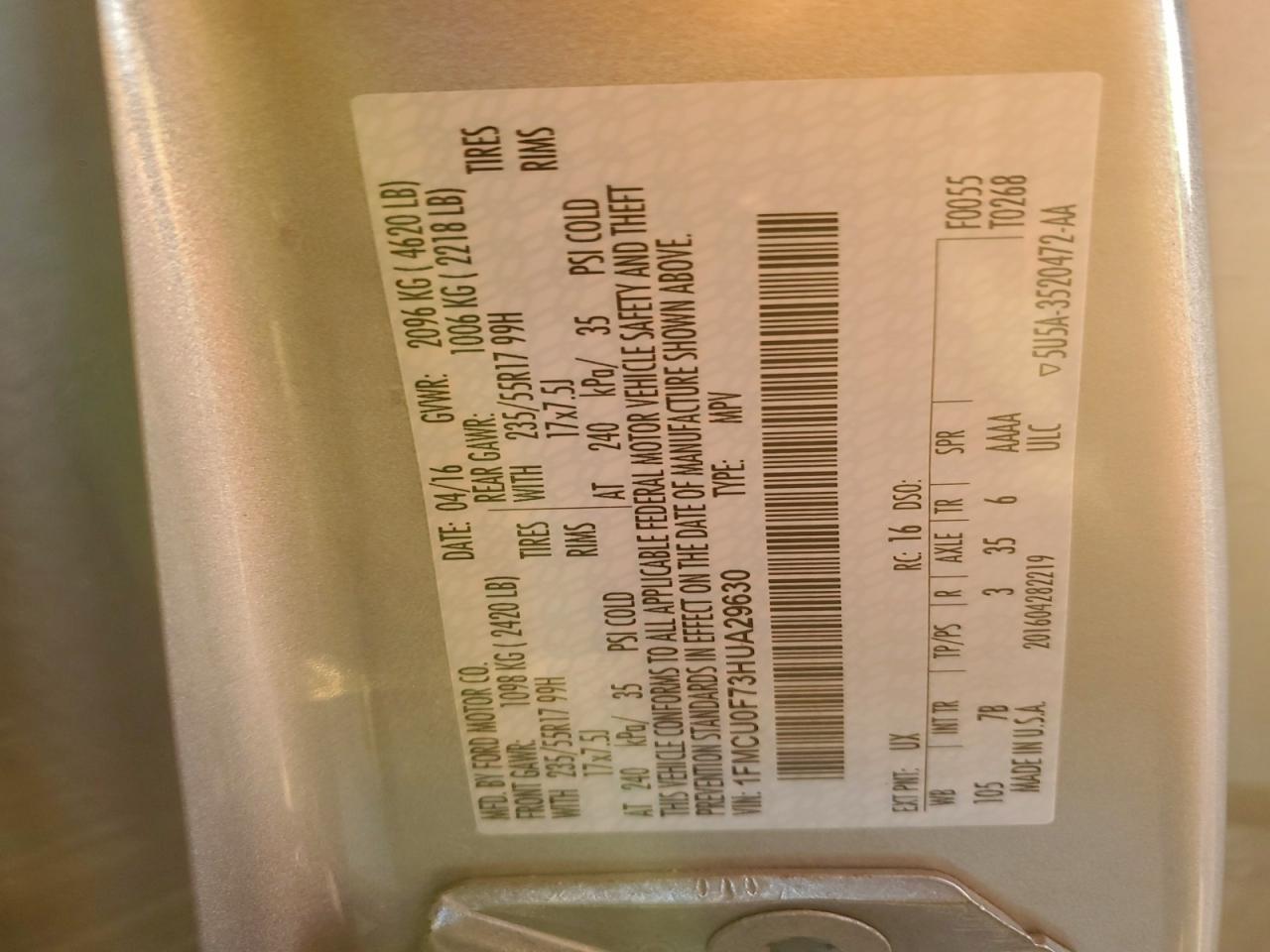 2017 Ford Escape S VIN: 1FMCU0F73HUA29630 Lot: 94259865