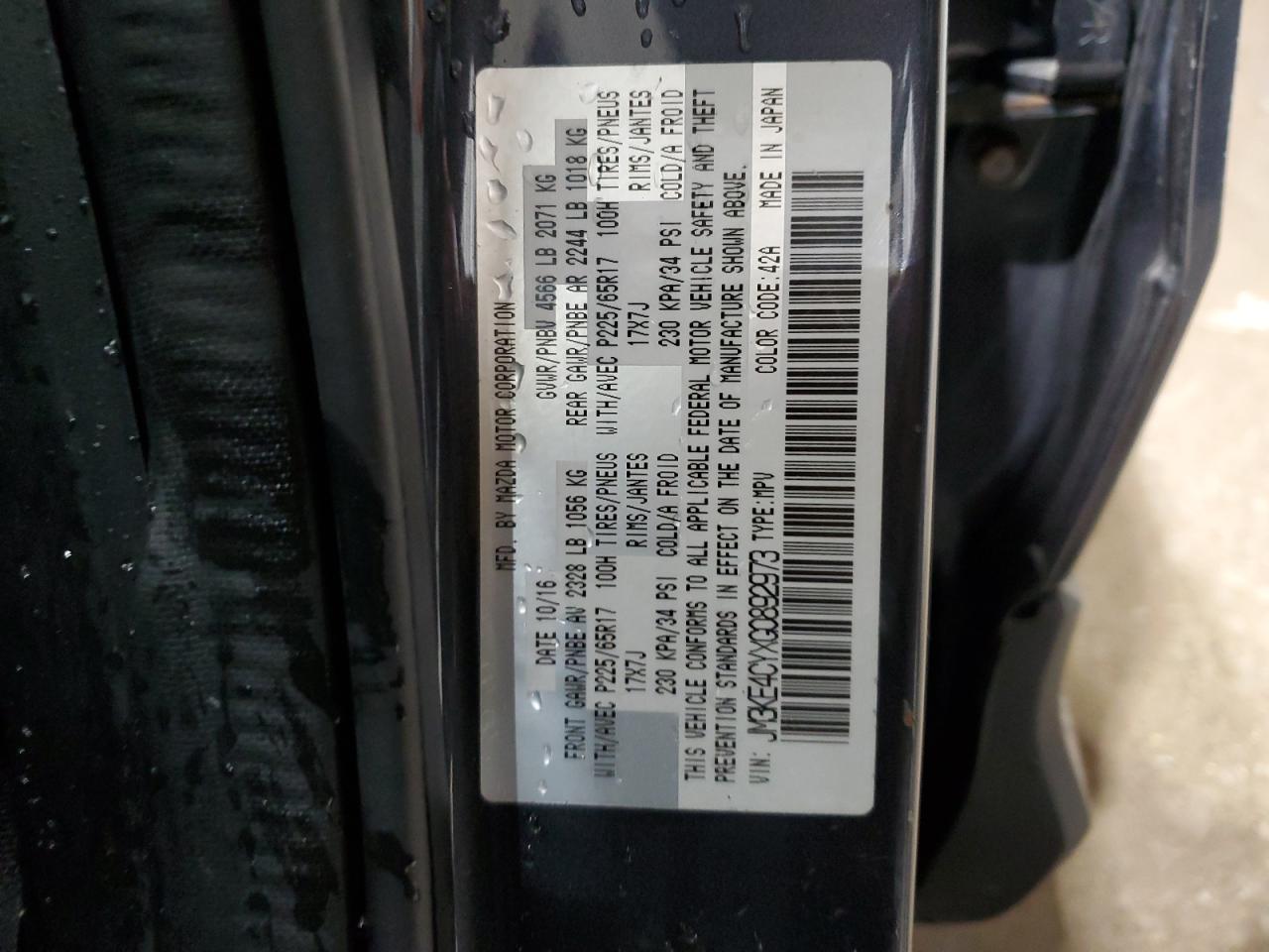 2016 Mazda Cx-5 Touring VIN: JM3KE4CYXG0892973 Lot: 91286035