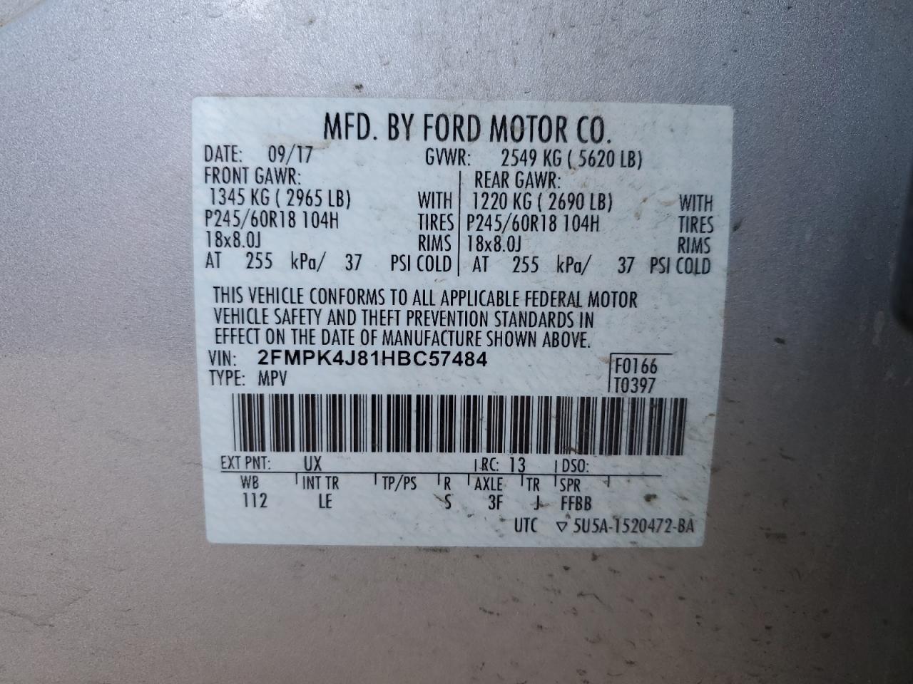 2017 Ford Edge Sel VIN: 2FMPK4J81HBC57484 Lot: 92059765