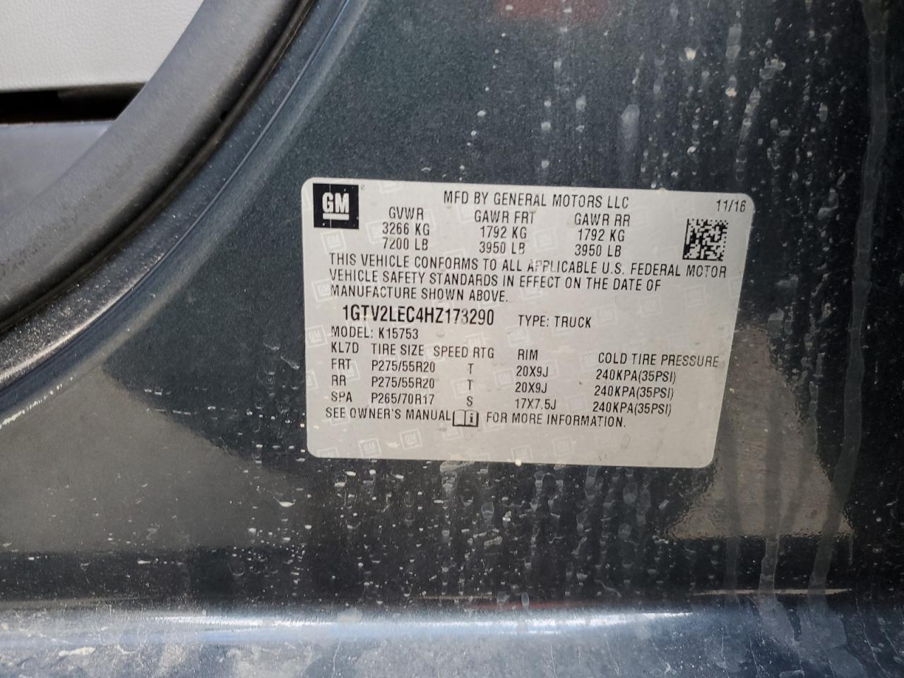 2017 GMC Sierra K1500 VIN: 1GTV2LEC4HZ173290 Lot: 92345935