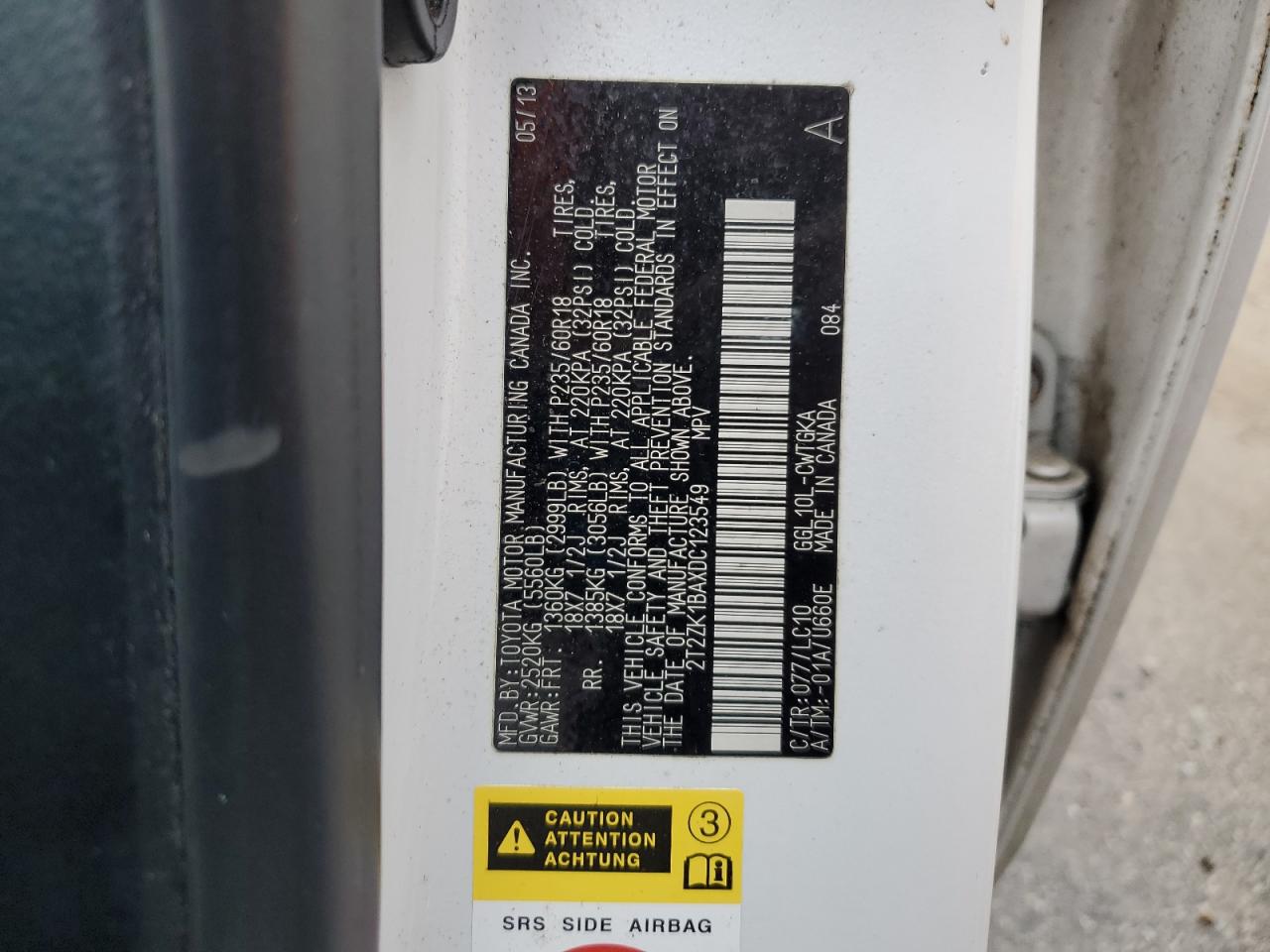 2013 Lexus Rx 350 VIN: 2T2ZK1BAXDC123549 Lot: 93866955