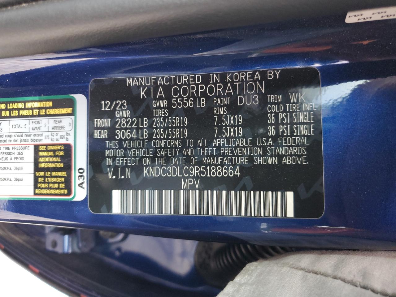 2024 Kia Ev6 Light VIN: KNDC3DLC9R5188664 Lot: 93538855