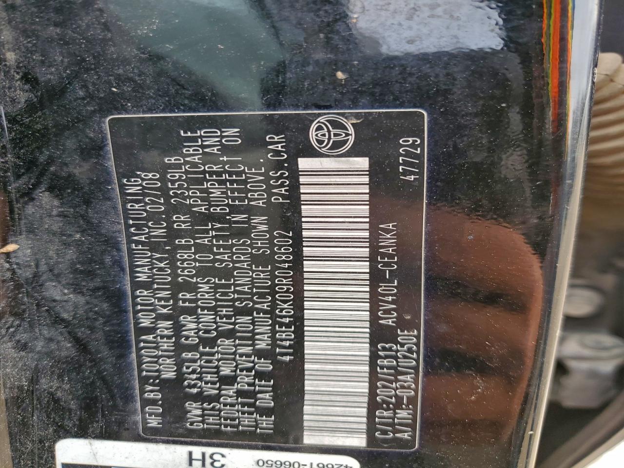 2009 Toyota Camry Base VIN: 4T4BE46K09R048602 Lot: 94388455