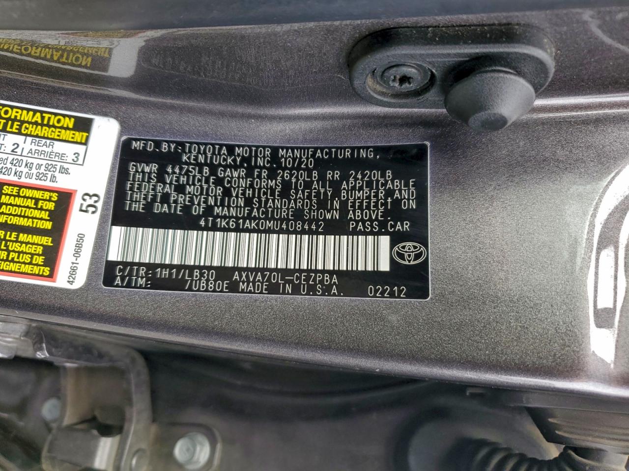 2021 Toyota Camry Xse VIN: 4T1K61AK0MU408442 Lot: 94715765