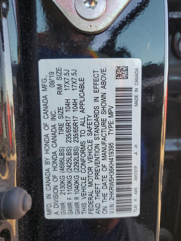 2019 Honda Cr-V Lx VIN: 2HKRW5H36KH419395 Lot: 92179895