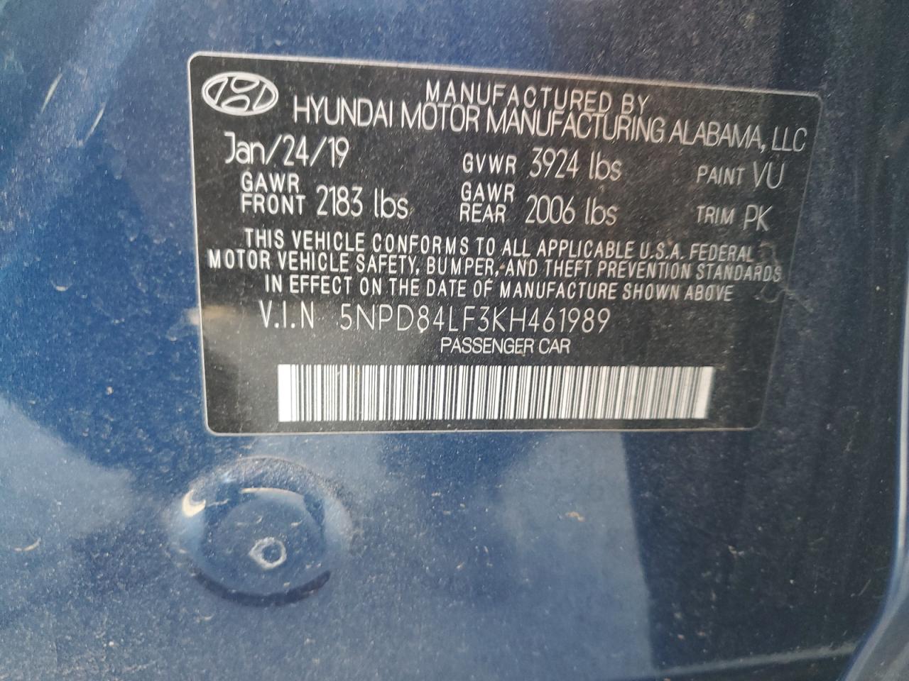 2019 Hyundai Elantra Sel VIN: 5NPD84LF3KH461989 Lot: 92299495