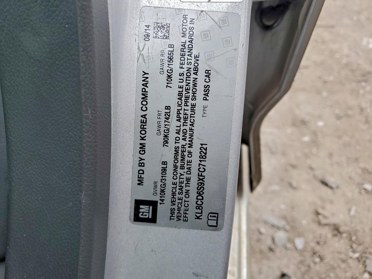 2015 Chevrolet Spark 1Lt VIN: KL8CD6S9XFC718221 Lot: 93430305