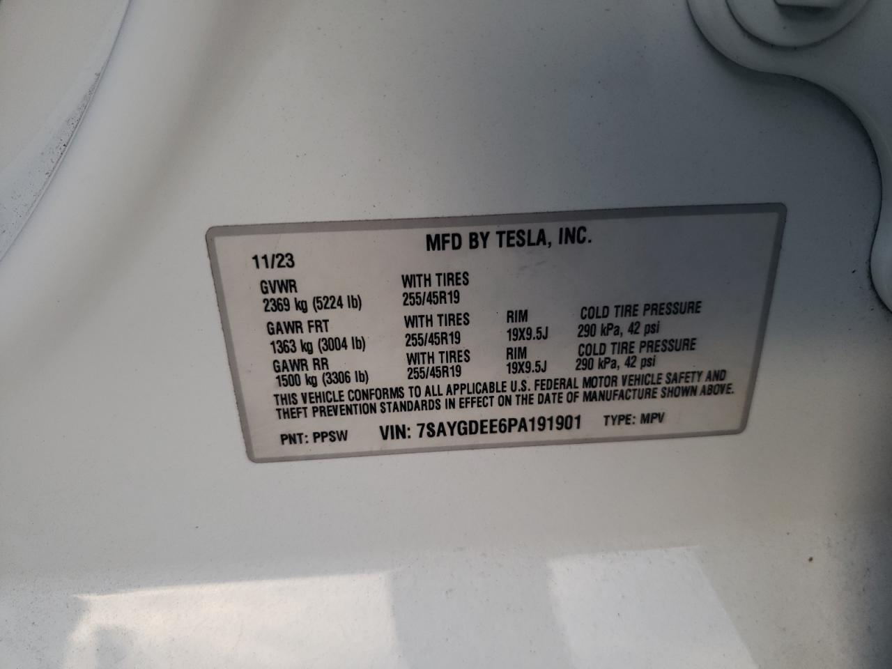 2023 Tesla Model Y VIN: 7SAYGDEE6PA191901 Lot: 92643195