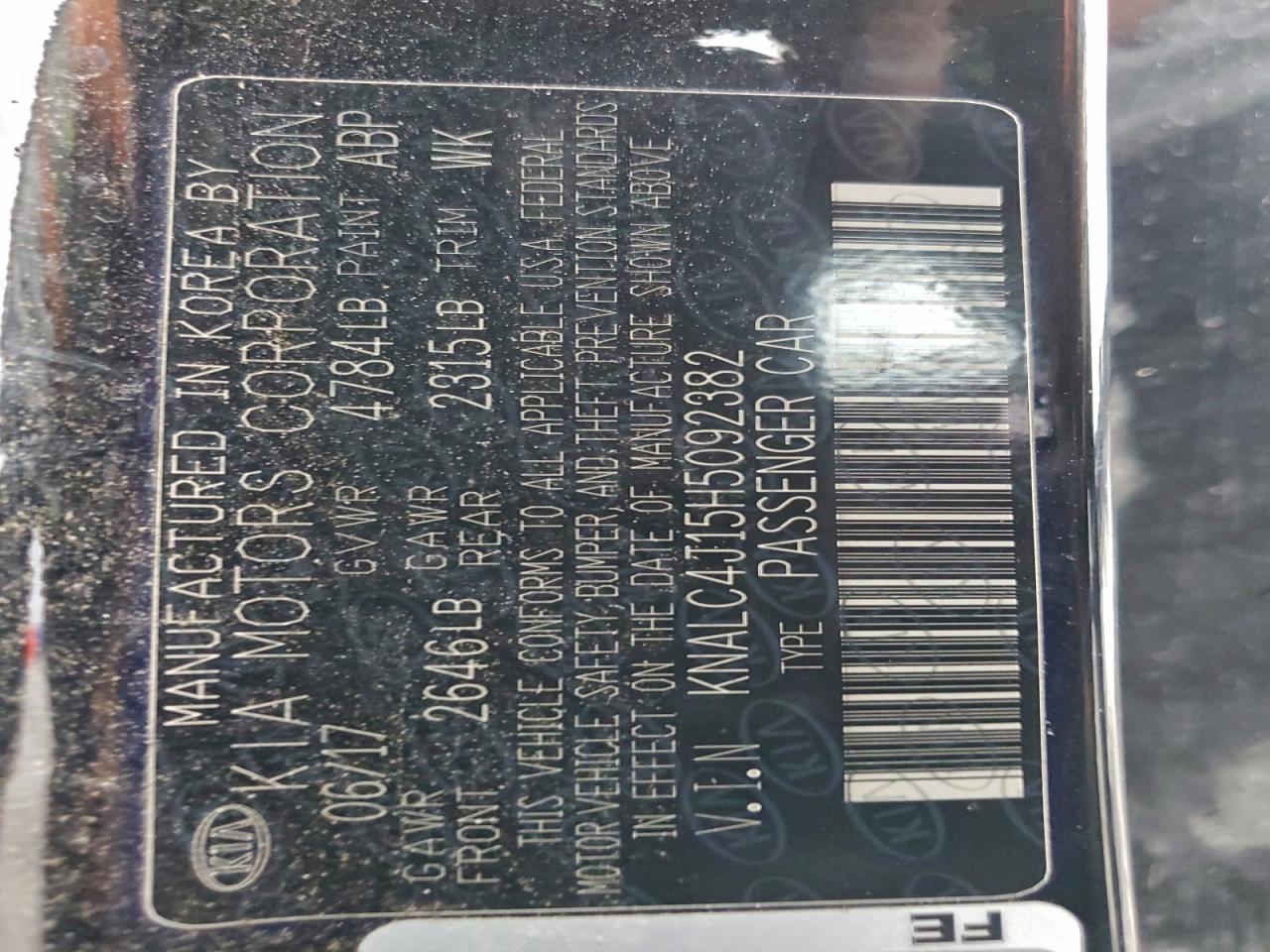 2017 Kia Cadenza Premium VIN: KNALC4J15H5092382 Lot: 91852535