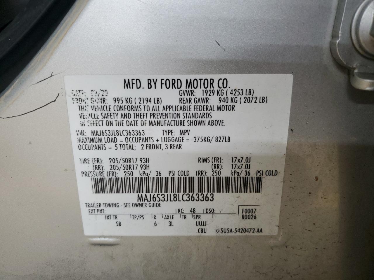 2020 Ford Ecosport Ses VIN: MAJ6S3JL8LC363363 Lot: 91103065