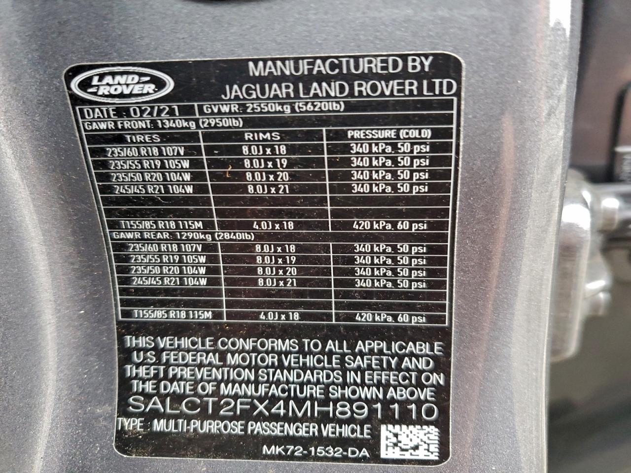 2021 Land Rover Discovery Sport S R-Dynamic VIN: SALCT2FX4MH891110 Lot: 93366855